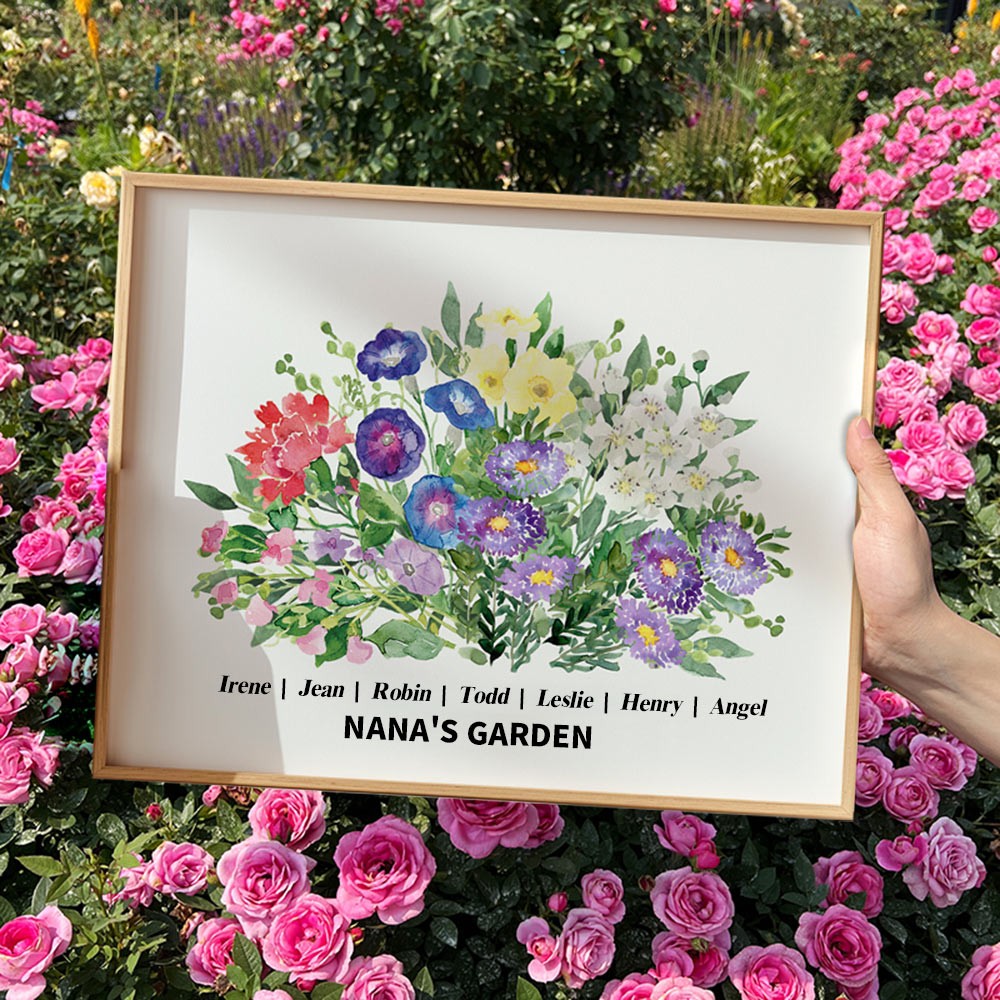 Personalised Nana's Garden Birth Flower Bouquet Frame with Kids Names Gifts for Mum Grandma Christmas Gift