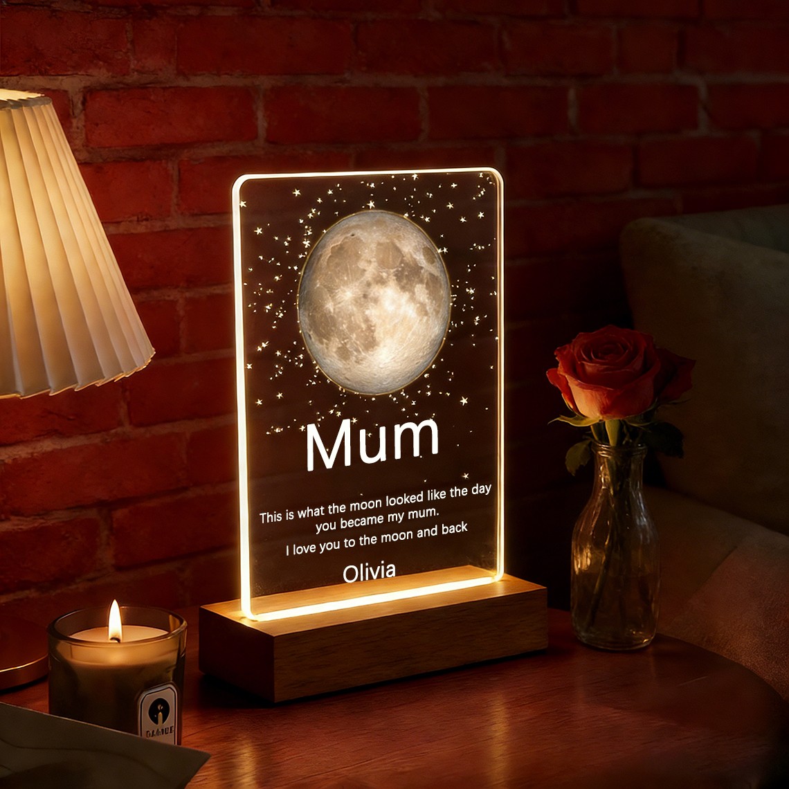 Custom The Day You Became My Mum Moon Phase Night Light Moon Phase by Date Unique Gift for Mum from Daughter Personalised Mothers Day Keepsake