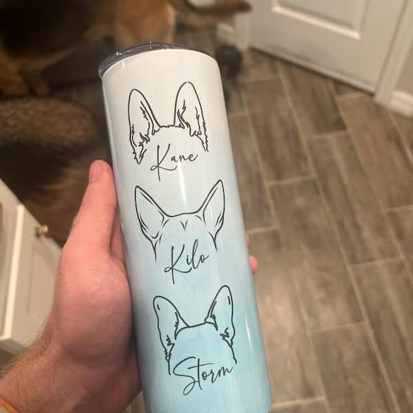 Personalised Engraved Dog Ear Tumbler with Name for Dog Lovers Unique Gifts for Pet Lovers