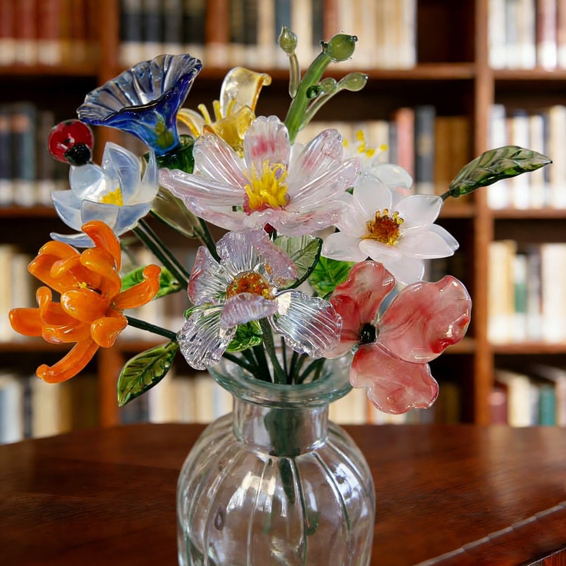 Personalised Birth Flower Glass Flower Bouquet Birthday Keepsake Gifts for Mum Grandma Unique Mother's Day Gifts