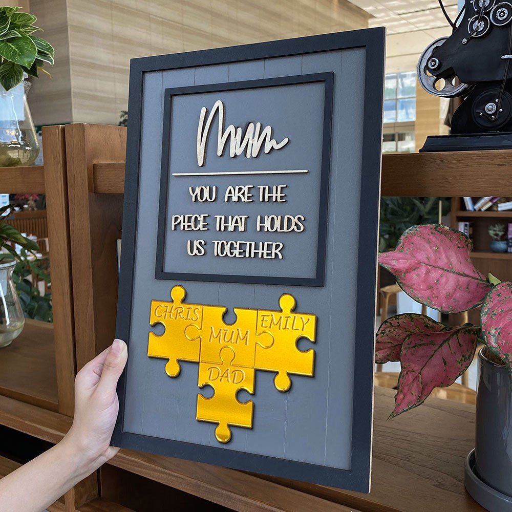 Custom Mum You Are The Piece That Holds Us Together Acrylic Puzzle Piece Sign With Kids Names Unique Birthday Gift For Mum Grandma Baby Shower Gift Mothers Day Gift Ideas