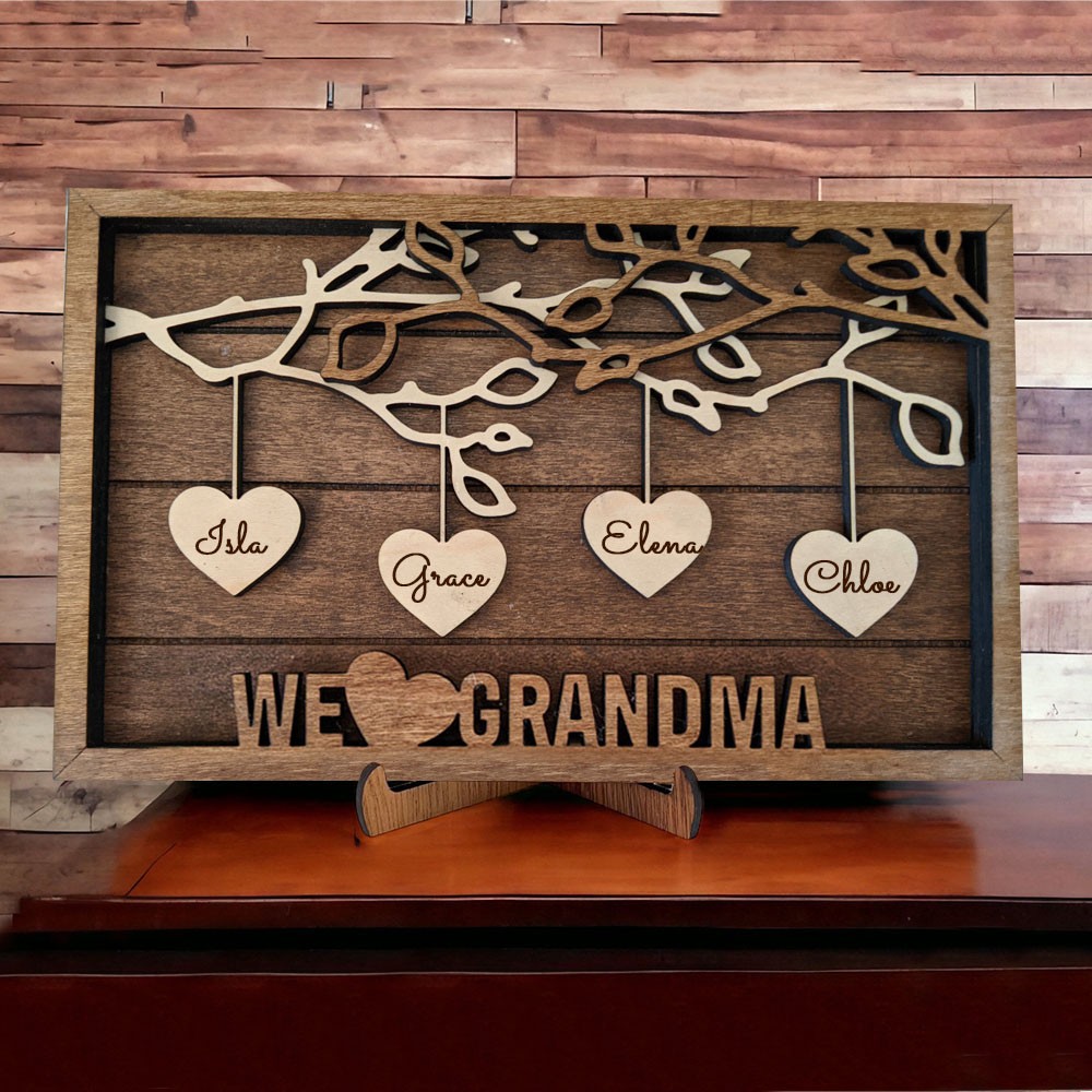 Personalised Family Tree Wood Sign with Engraved Names Gifts for Mum Grandma Christmas Gift Ideas
