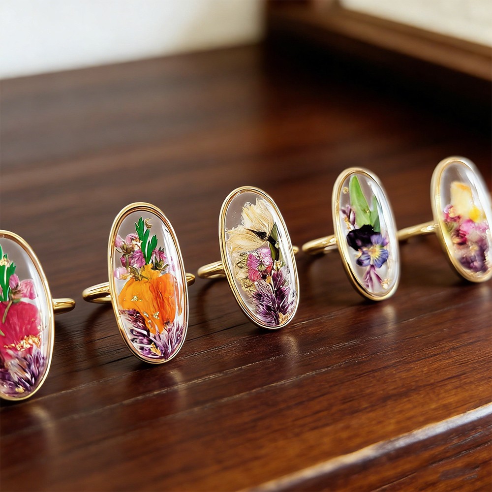 Personalised Birth Flower Ring, Birth Month Jewelry With Nature Inspired Resin Birthday Gift For Her Mother's Day Gift Present