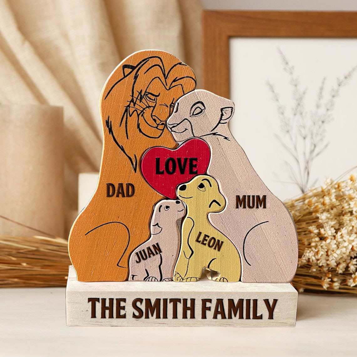 Personalised Wooden Lions Family Puzzle with Engraved Names Keepsake Gifts for Family Christmas Gift for Mum Dad