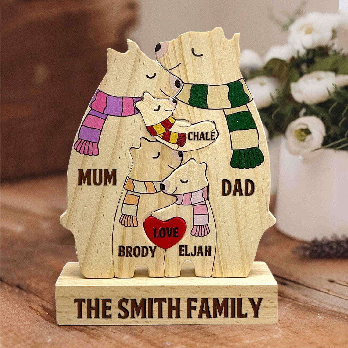 Personalised Wooden Bear Family Puzzle with Engraved Names Family Keepsake Gifts Christmas Gift