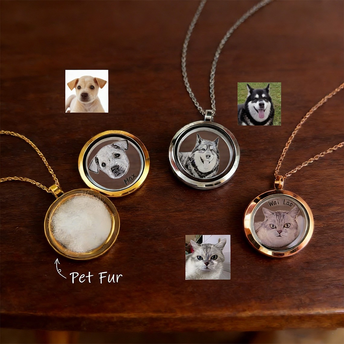 Custom Pet Memorial Locket Necklace With Pet Fur Personalised Pet Remembrance Unique Pet Portrait Gift Loss of Pet