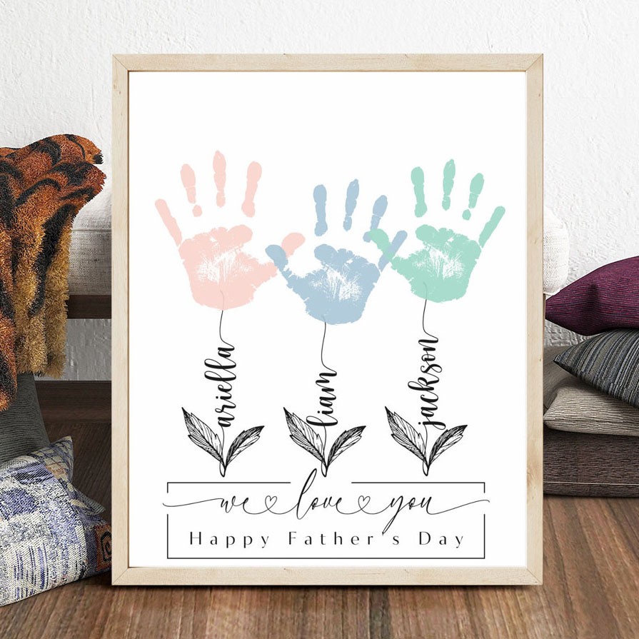 Personalised DIY Handprint Wooden Frame With Kids Names Father's Day Gift Ideas GIft For New Dad