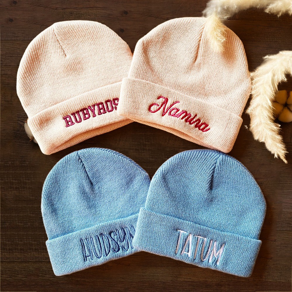 Personalised Embroidered Name Baby Adult Newborn Beanie Hat Unisex Toddler Hat Baby Shower Gift Christmas Gifts for Kids