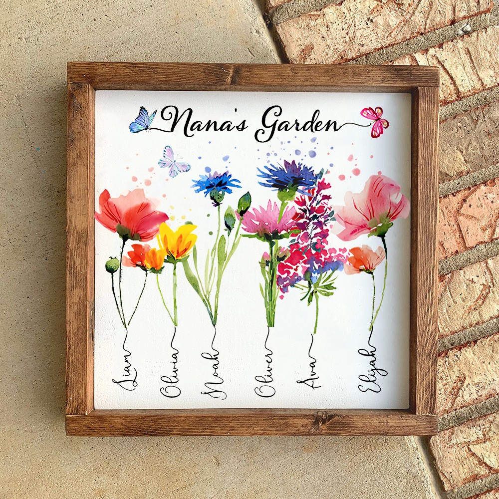Custom Nana's Garden Birth Flower Frame Name Sign Heartful Gifts for Grandma Mum Mother's Day Gift Ideas