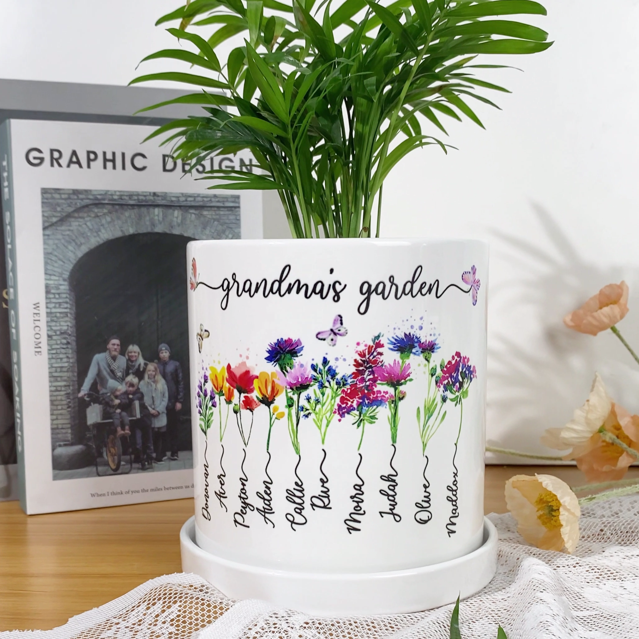 Personalised Grandma's Garden Birth Flower Pot with Grandkids Names Keepsake Gifts for Grandma Mum Mother's Day Gift