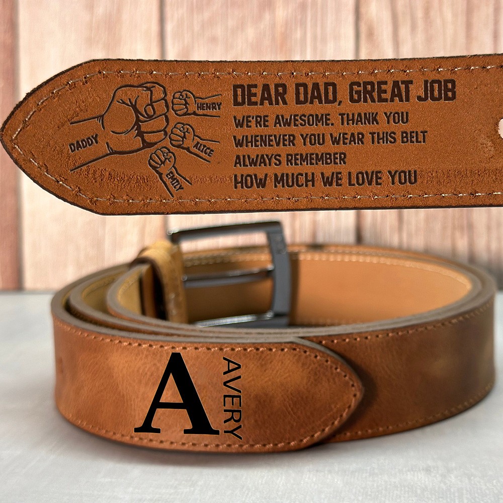 Personalised Engraved Leather Belt with Fist Bump for Father's Day Gift