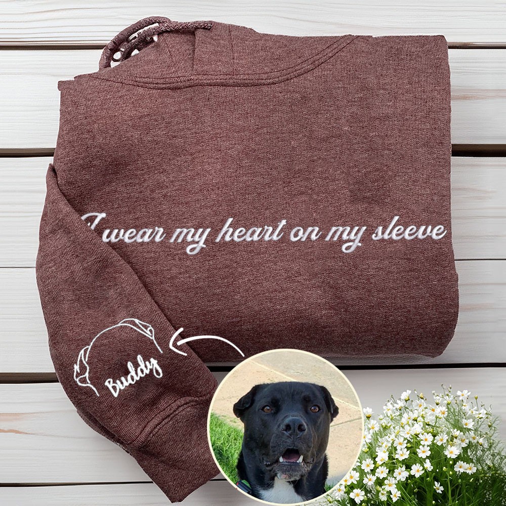 I Wear My Heart on My Sleeve Personalised Embroidered Dog Ears Outline Sweatshirt Hoodie Birthday Gifts for Pet Lover