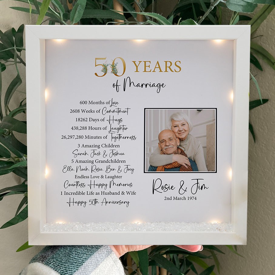 Personalised 50 Years of Marriage Light Up Lamp Frame Anniversary Gift For Wife Husband Christmas Gifts
