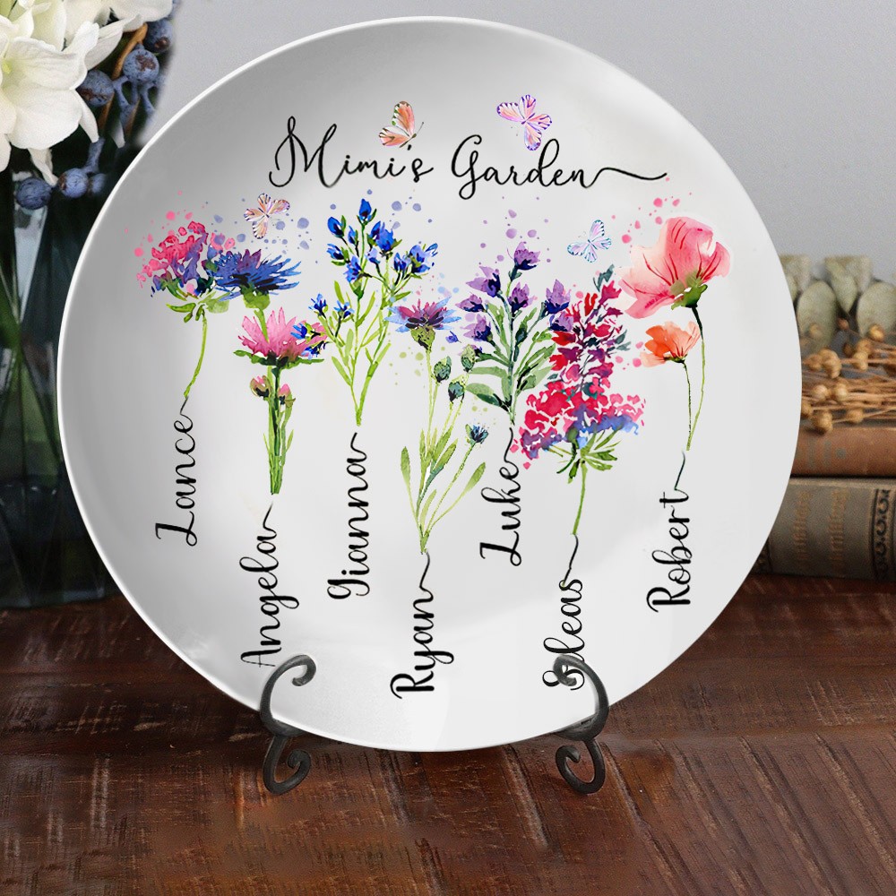 Personalised Birth Month Flower Family Platter with Kids Names Unique Gifts for Mum Gramdma Mother's Day Gift Ideas