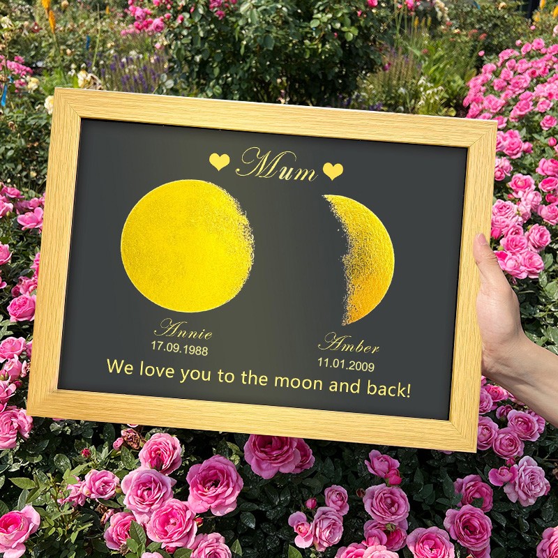 Love You To The Moon And Back Personalised Moon Phase Print Frame with Kids Names for Mum Grandma Unique Mother's Day Gift