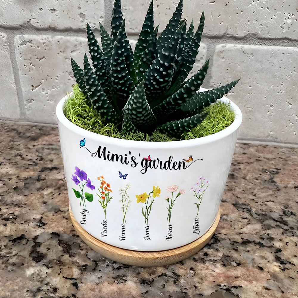 Custom Mimi's Garden Birth Flower Plant Outdoor Pot Family Gift for Mum Grandma Mother's Day Gifts