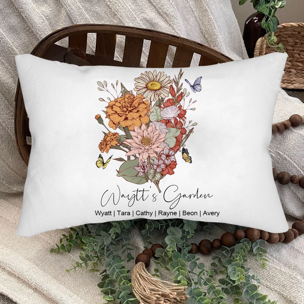 Personalised Garden Birth Flower Bouquet Pillow With Names Family Gifts For Mum Grandma Mother's Day Gift Ideas