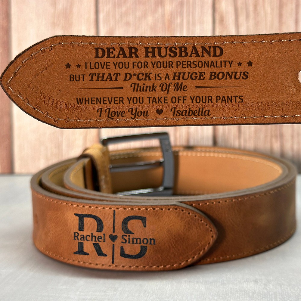 Think Of Me Whenever You Take Off Your Pants Personalised Engraved Leather Belt for Husband Anniversary Gifts Christmas Gift
