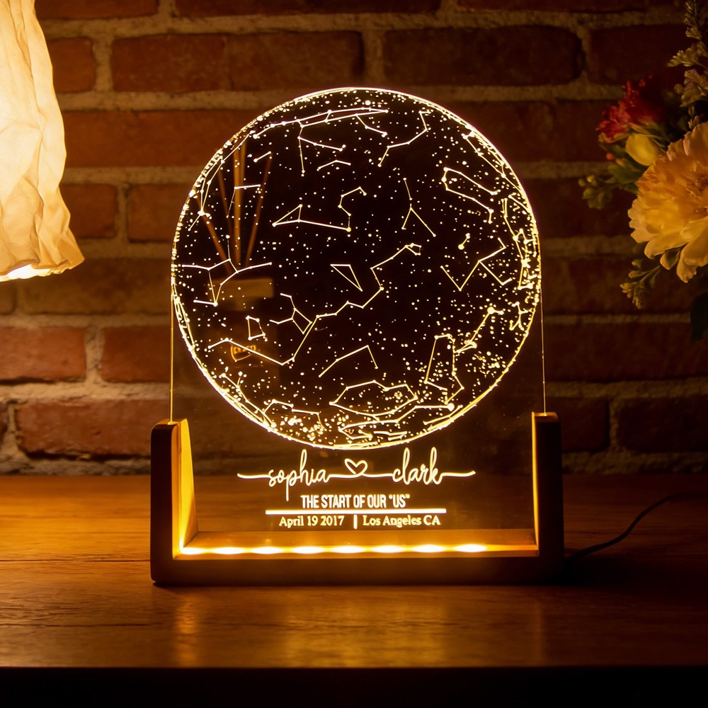 Personalised Star Map by date Night Light Custom Night Sky Gift Unique Engagement Constellation Lamp Anniversary Gift for Him & Her
