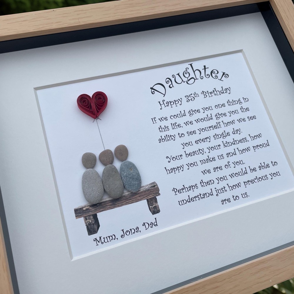 Unique Daughter Pebble Art Framed Picture - Personalised Gift from Parents, Ideal Family Keepsake for Mother's Day