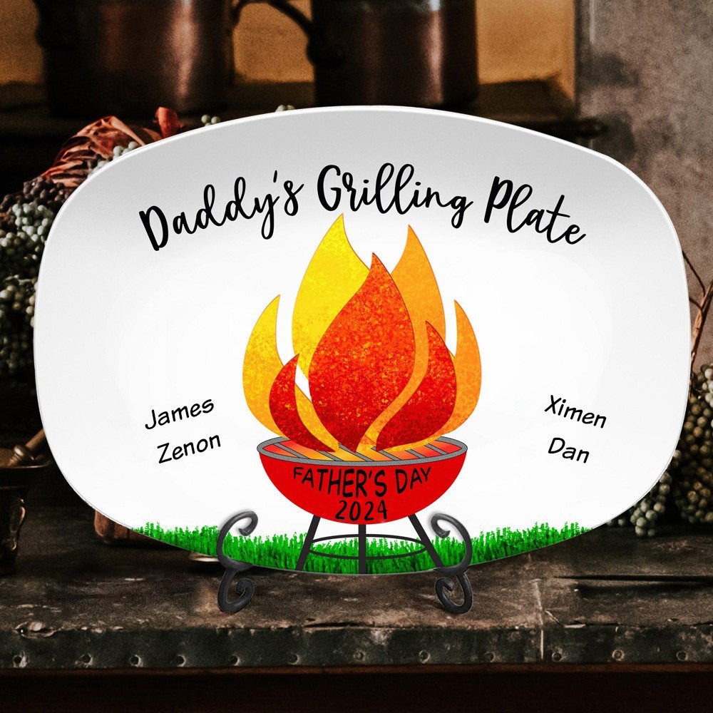 Personalised BBQ Daddy's Grilling Plate with Names Father's Day Gifts