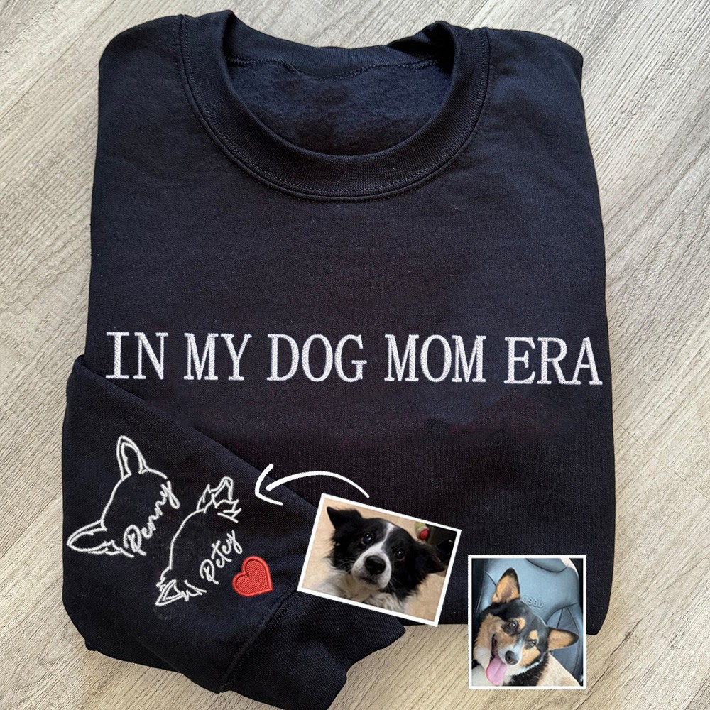 Personalised In My Dog Mum Era Dog Ears Outline Embroidered Sweatshirt Hoodie Unique Gifts for Pet Lover