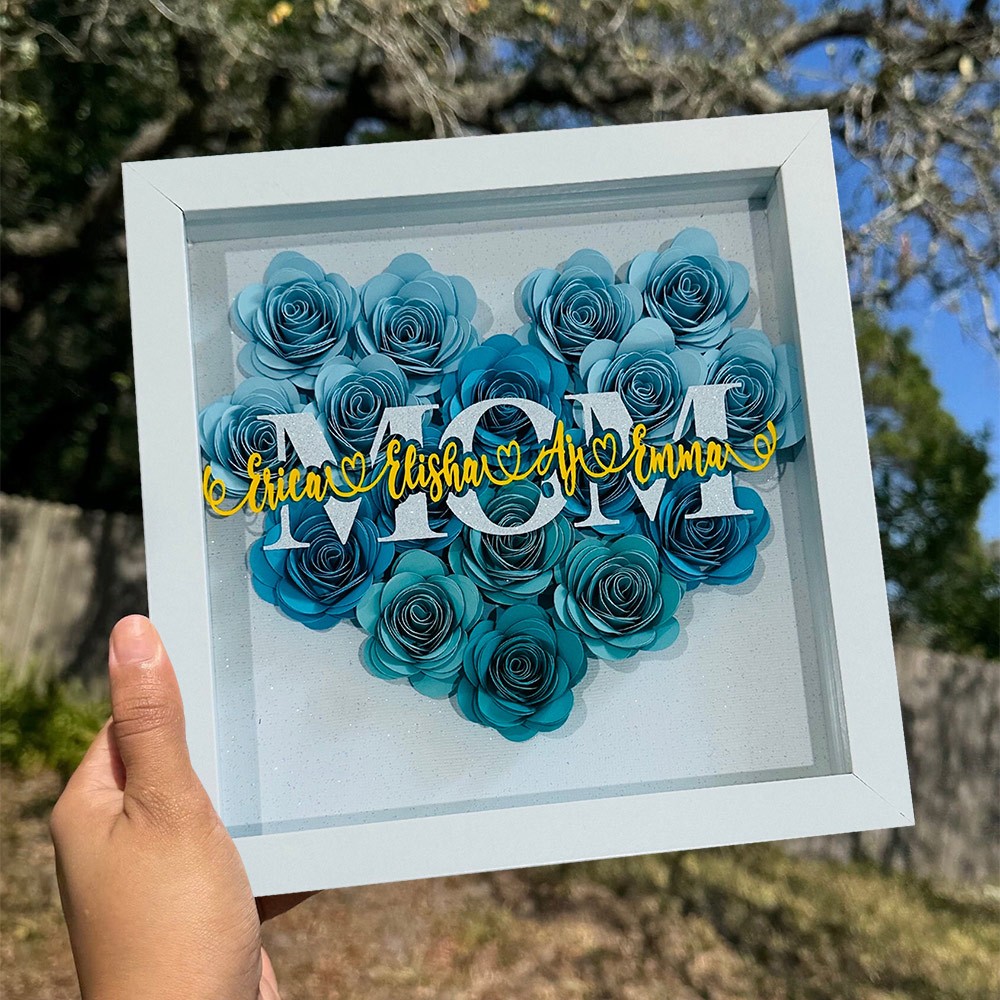 Custom Heart Shaped Flower Shadow Box With Kids Names For Mum Unique Gift For Mum Grandma Xmas Gift Ideas