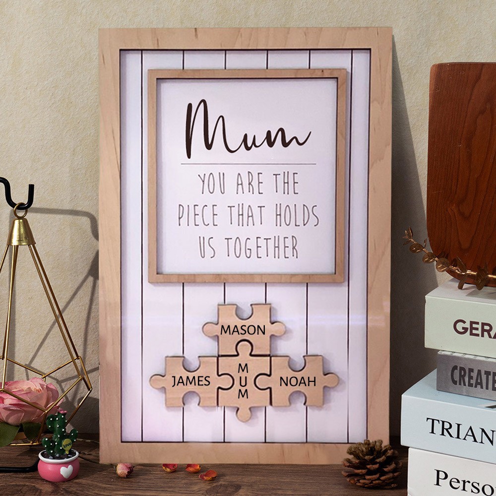 Custom Handmade Wooden Mum Puzzle Sign with Names Gifts for Mum Grandma Mother's Day Gift Ideas