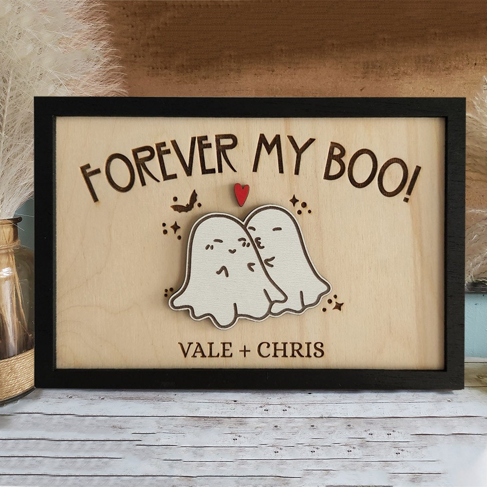Personalised Forever My Boo Wood Sign with Engraved Names Sweet Funny Halloween Decor for Couples