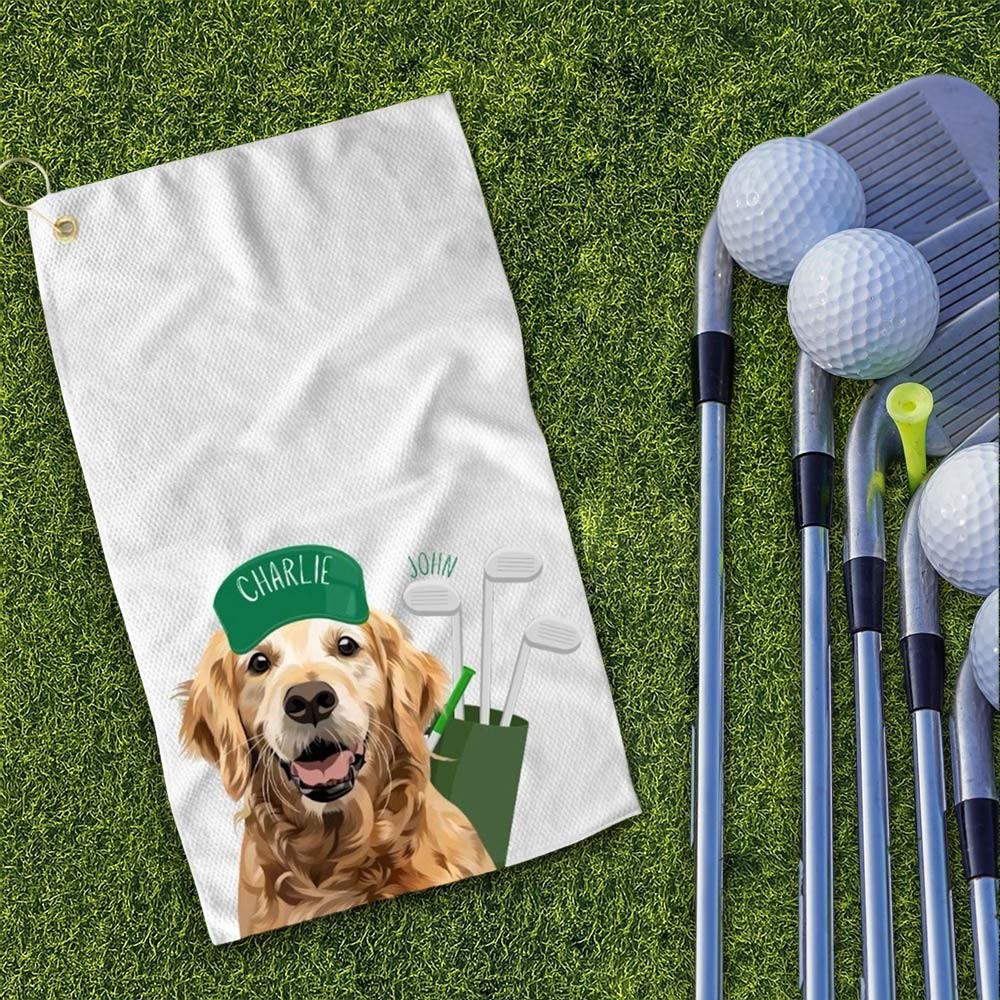 Custom Pet Dog Golf Towel with Pet Photo and Name Gifts for Dog Lover Pet Lover Gifts Golf Lover Gift Ideas