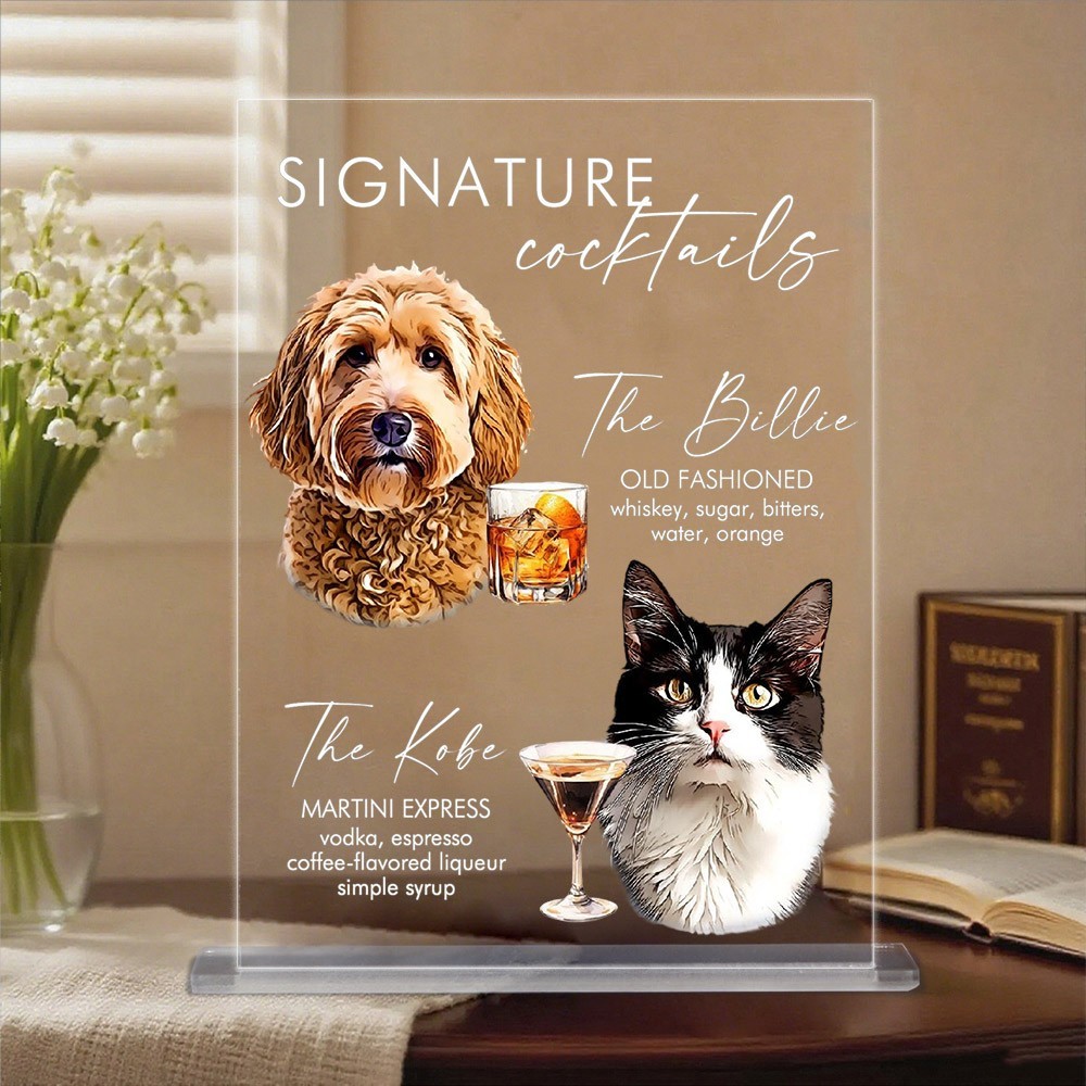 Custom Pet Portrait Wedding Bar Sign Dog Cat Wedding Signature Drinks Menu Sign Wedding Gift