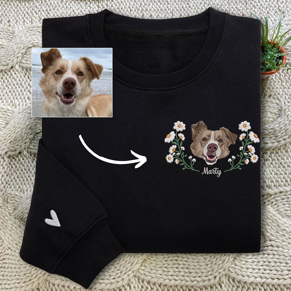 Custom Embroidered Pet Dog Sweatshirt with Dogs Face on It Christmas Gifts for Dog Owners Gifts for Pet Lovers