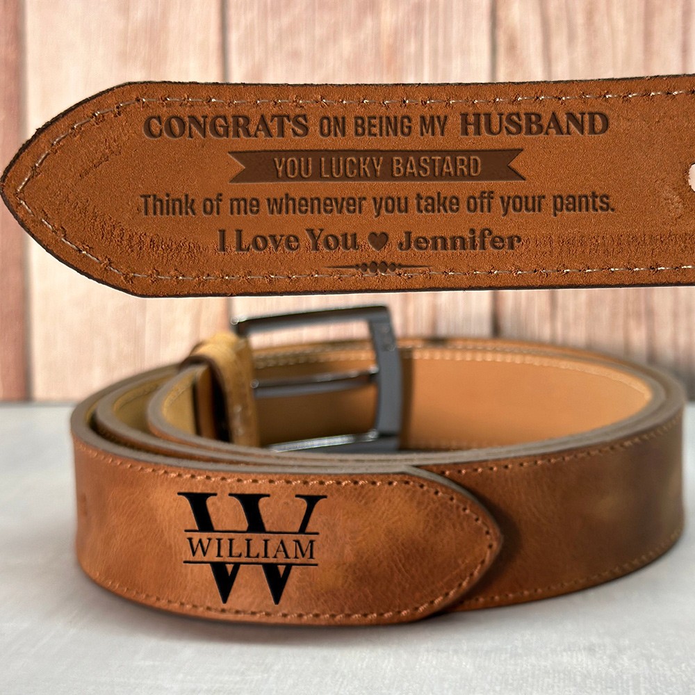 Custom Congrats On Being My Husband Engraved Leather Belt Unique Anniversary Gifts Christmas Gift Ideas