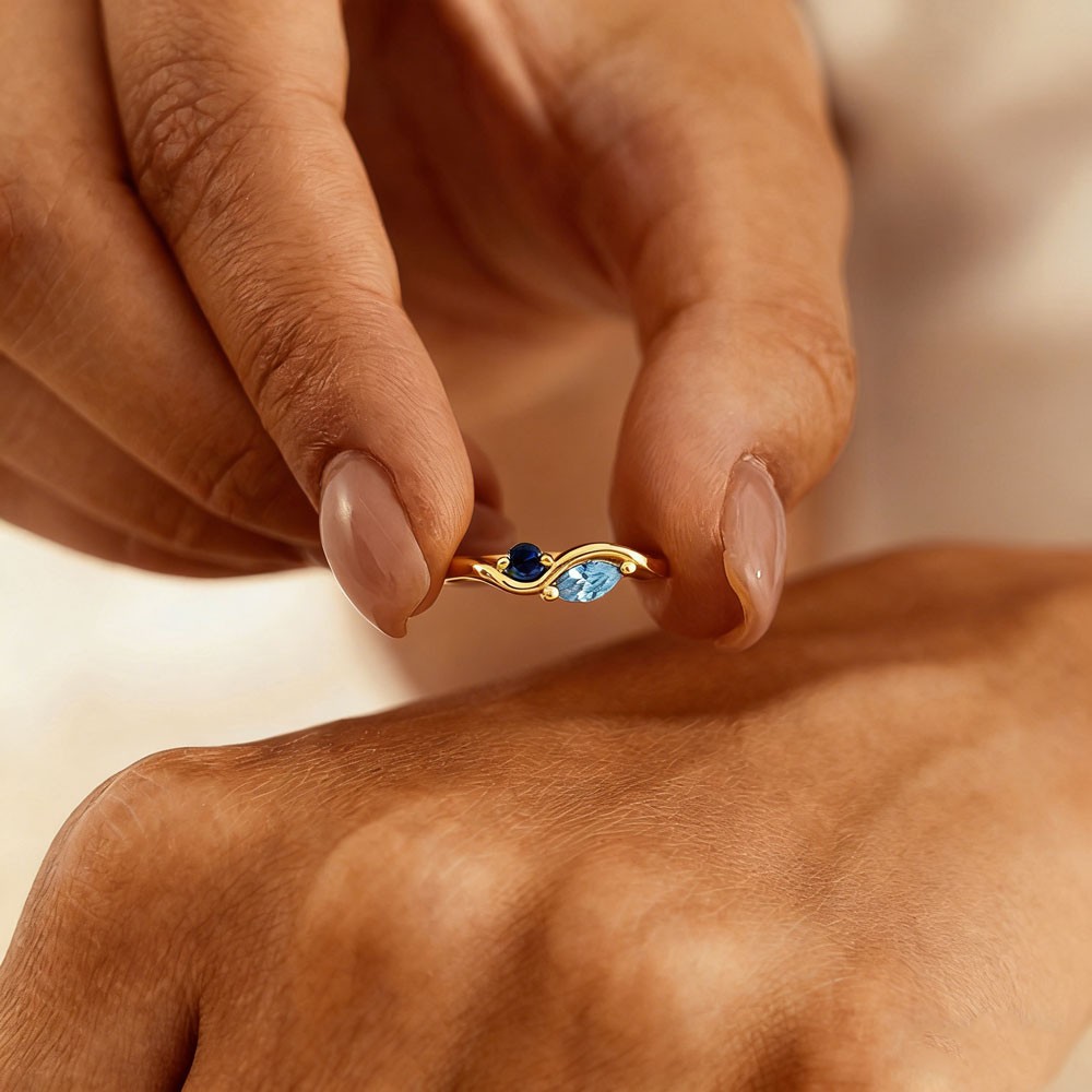 Custom Family Dainty Gemstone Ring Personalised Two Birthstone Ring Unique Keepsake Gifts For Mum Grandma Last Minute Mothers Day Gift