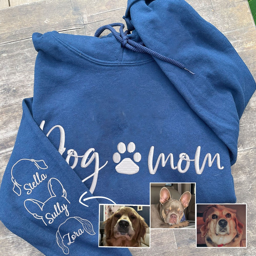 Personalised Dog Mum Pet Ears Outline Embroidered Sweatshirt Hoodie Unique Gifts for Dog Lover