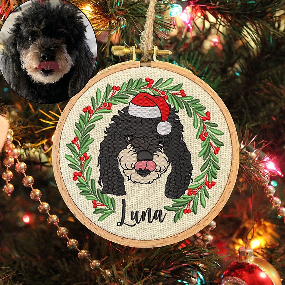 Custom Embroidered Dog Portrait Photo Ornament Gifts for Dog Owners Pet Memorial Gift Christmas Gift for Pet Lovers
