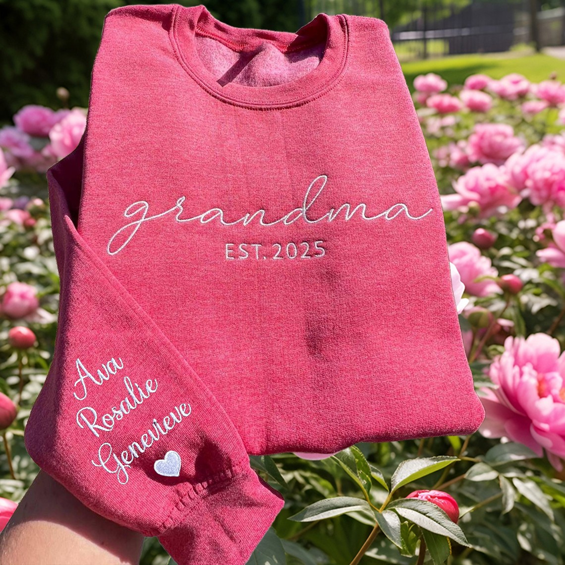 Custom Embroidered Grandma Sweatshirt with Kids Names on Sleeve Unique Gifts for Grandma Mum Mother's Day Gift