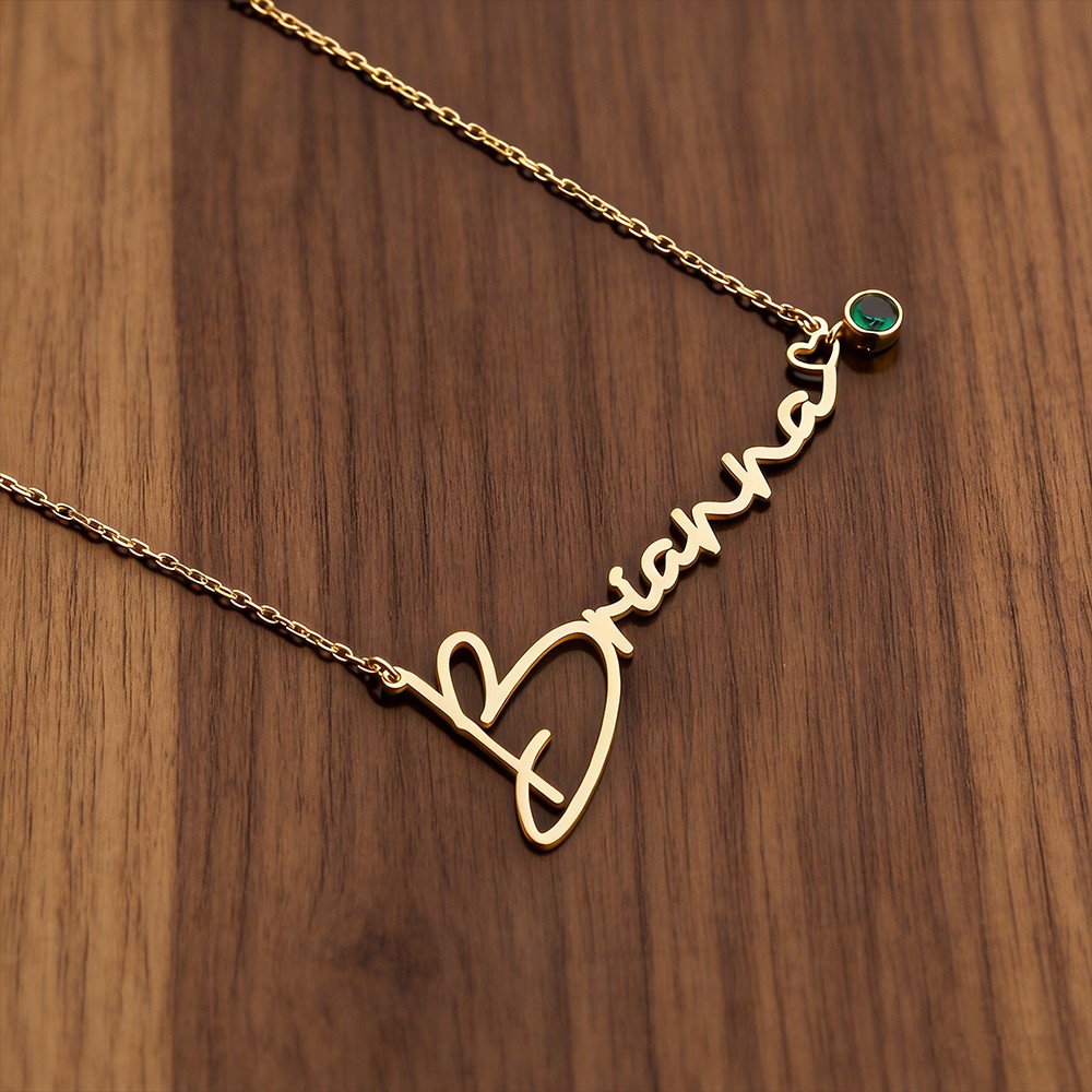 Personalised Name Necklace with Birthstone - Custom Birthday Keepsake Gift for Her, Perfect for Mother's Day
