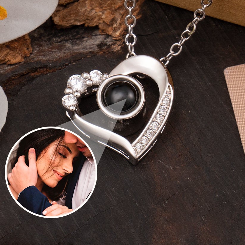 Personalised Heart Shaped Photo Projection Necklace With Picture Inside Love Gift For Couple Unique Gift For Her