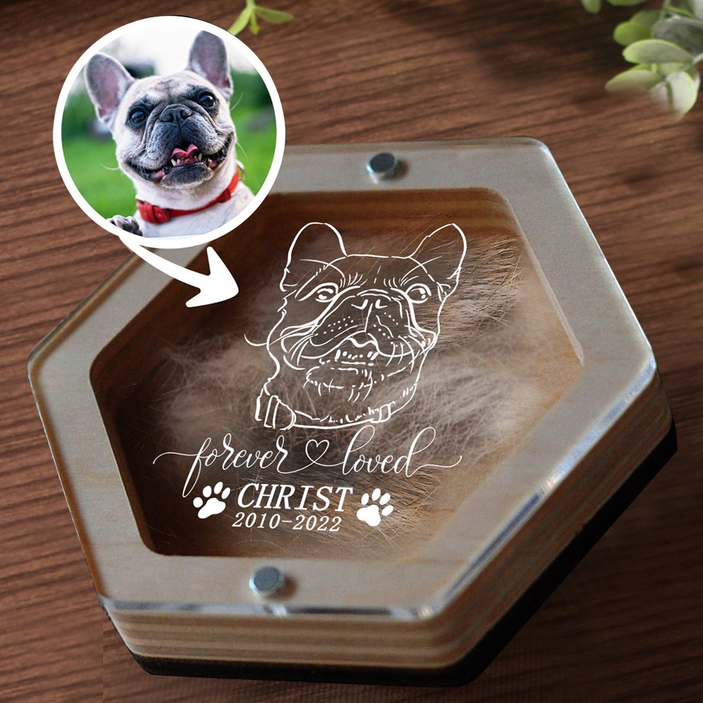 Personalised Pet Hair Memorial Box with Pet Photo Outline Pet Fur Keepsake Gift Remembrance Gift For Loss Pet