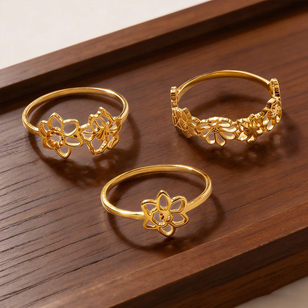 Personalised Dainty Birth Flower Ring Custom Birth Flower Family Ring Unique Birthday Gift For Mum Grandma Mother's Day Gift Ideas