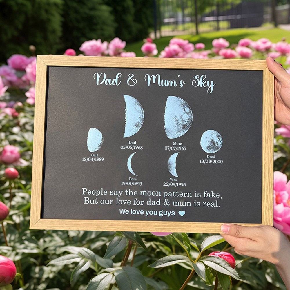 Personalised Dad And Mum's Sky Moon Phase Wood Frame With Kids Names Meaningful Family Keepsake Gifts