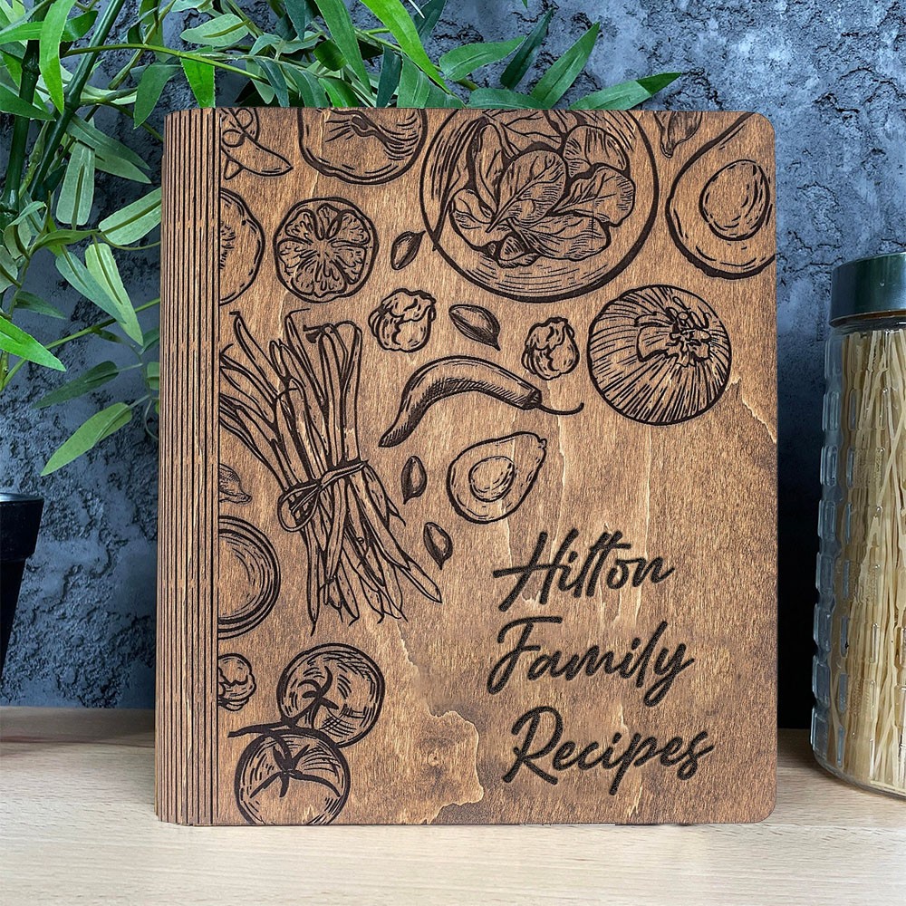 Family Recipe Book Blank Binder Wooden Custom Cookbook Keepsake Gifts for Her Christmas Gift for Mum