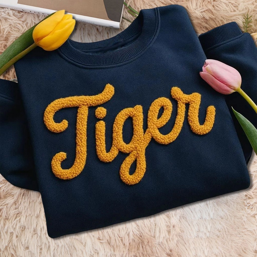 Custom Chenille Embroidered Team Sport Sweatshirt with Game Day Fuzzy Letter Unique Gift for Game Day