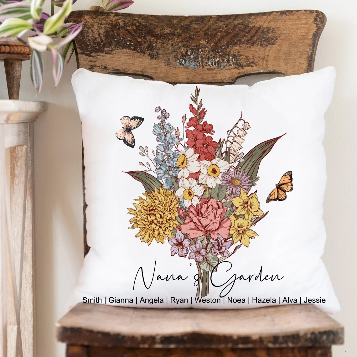 Personalised Nana's Garden Bouquet Pillow With Birth Month Flower Thankful Gifts For Mum Nana Mother's Day Gift Ideas