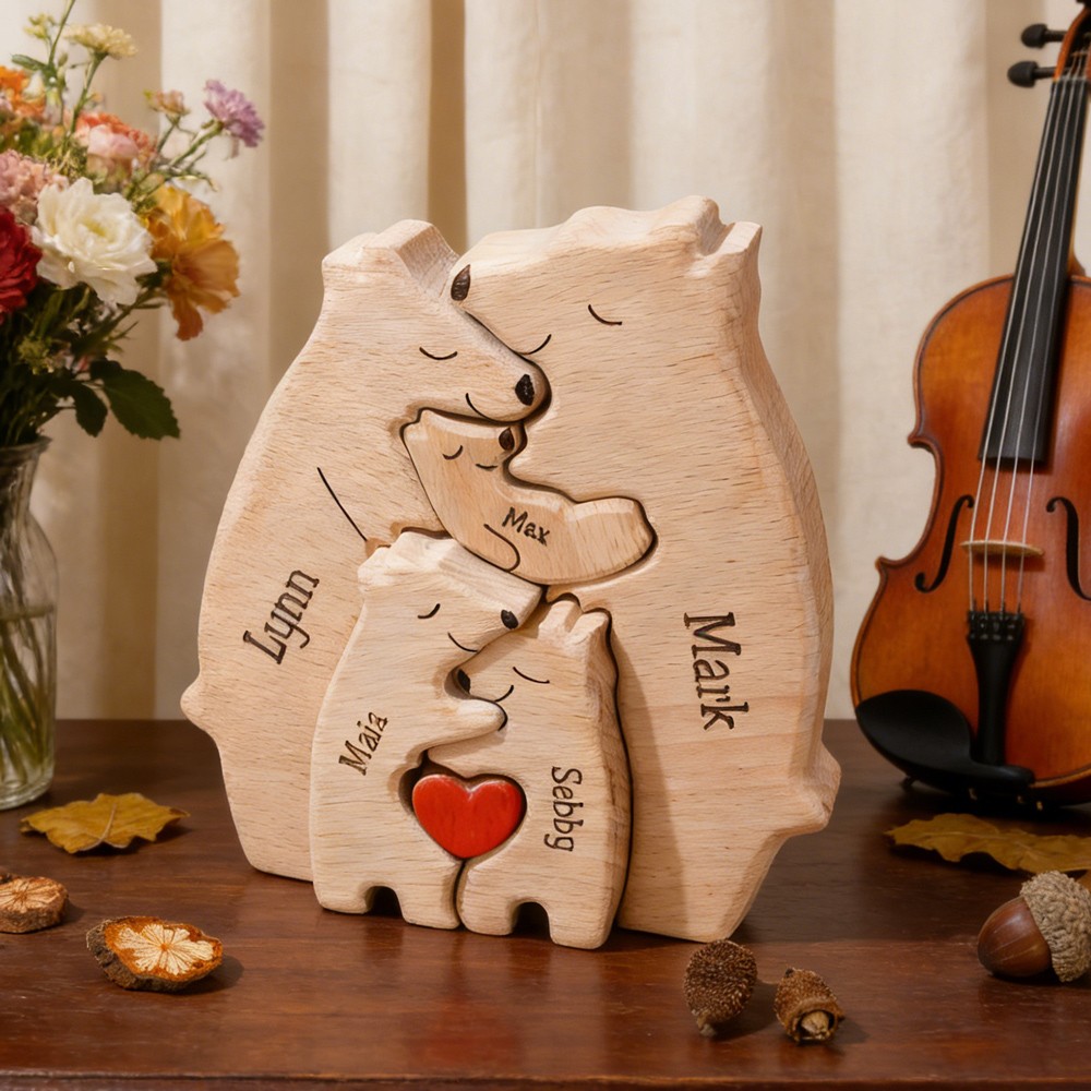 Personalised Wooden Bear Family Puzzle With Engraved Names Unique Keepsake Gift for Mum Grandma Mother's Day Gift Ideas