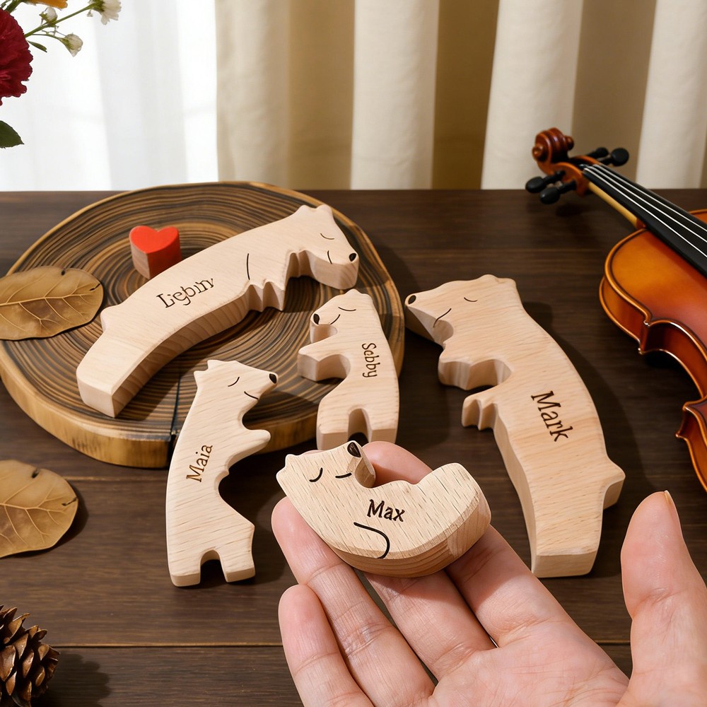 Personalised Wooden Bear Family Puzzle Sign With Kids Names Keepsake Gift for Mum Grandma Unique Mother's Day Present