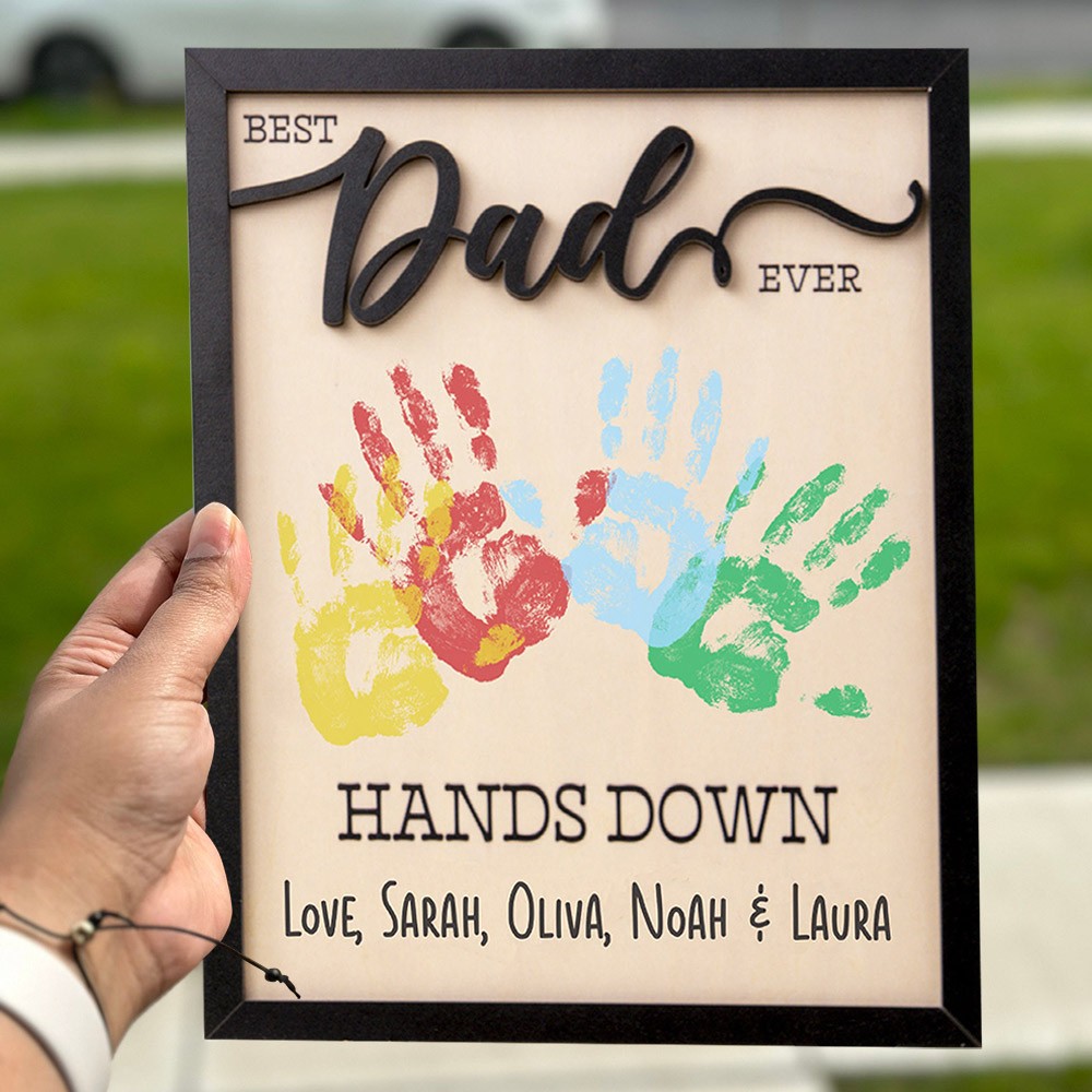 Personalised Best Dad Ever DIY Handprint Wooden Frame Sign Unique Father's Day Gifts