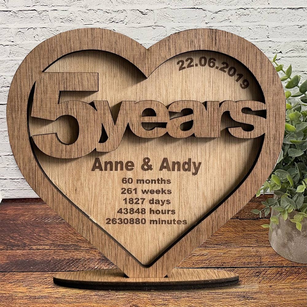 Personalised 5th Anniversary Wood Sign Keepsake Gift for Wife Husband Unique Wedding Gifts