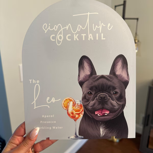 Open Bar Pet Photo Wedding Drink Sign Custom Acrylic Pet Signature Drink Bar Menu Sign Wedding Gift